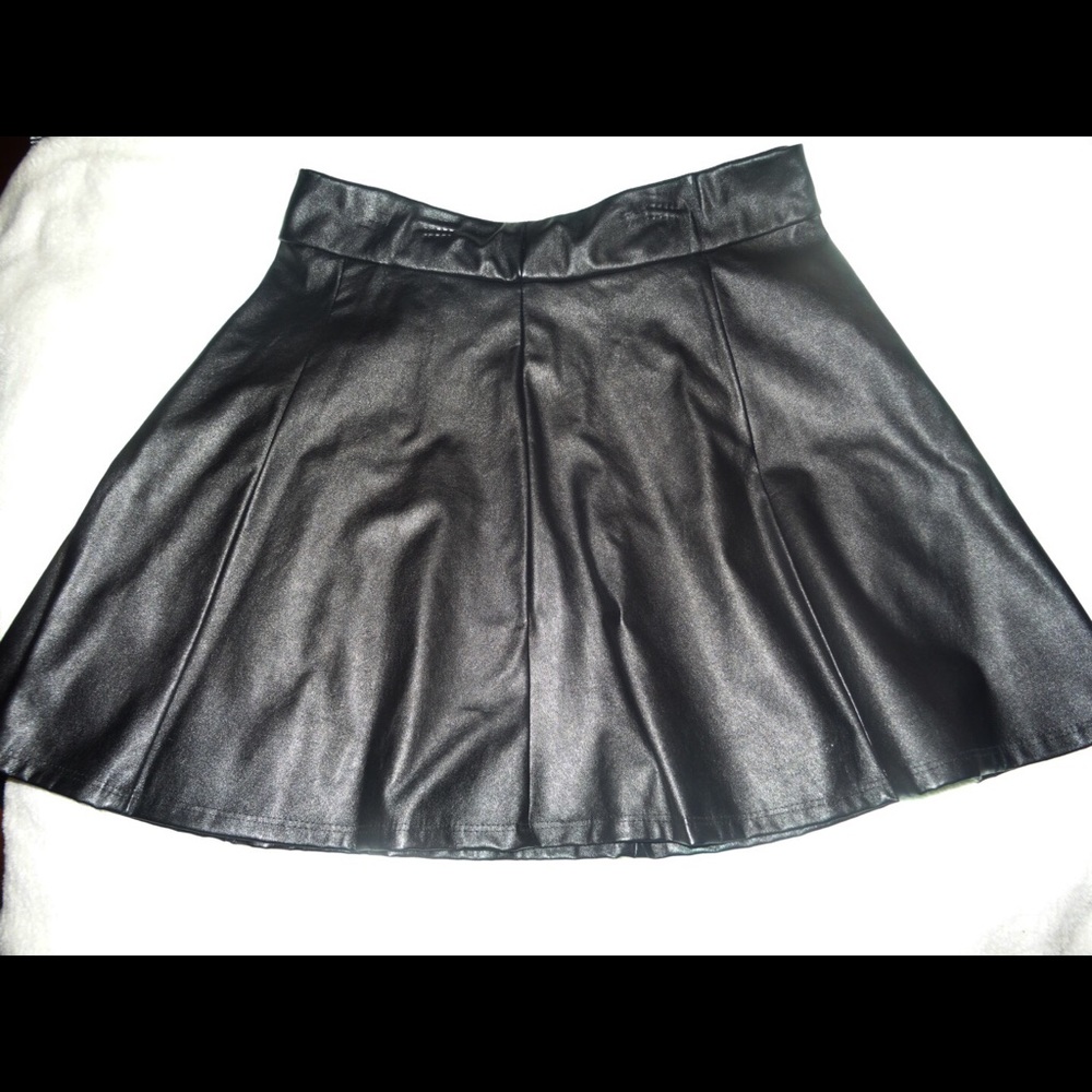 Black Leather Skater Skirt